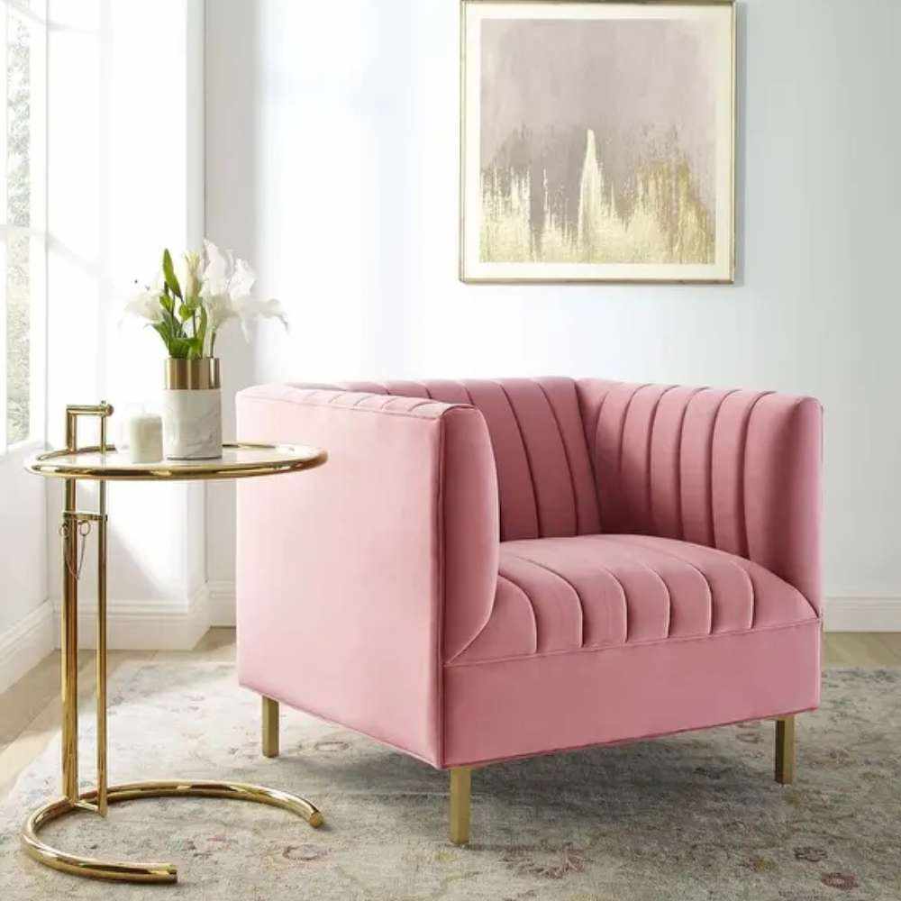 Amicie Channel Tufted Velvet Arm Chair