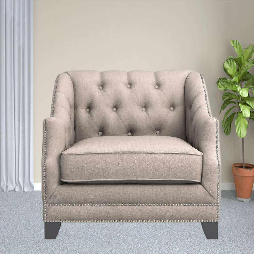 Beige polyester Button Tufted Arm Chair