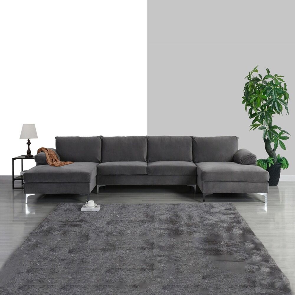 Modern XL Velvet Upholstery U-Shaped Sectional Sofa