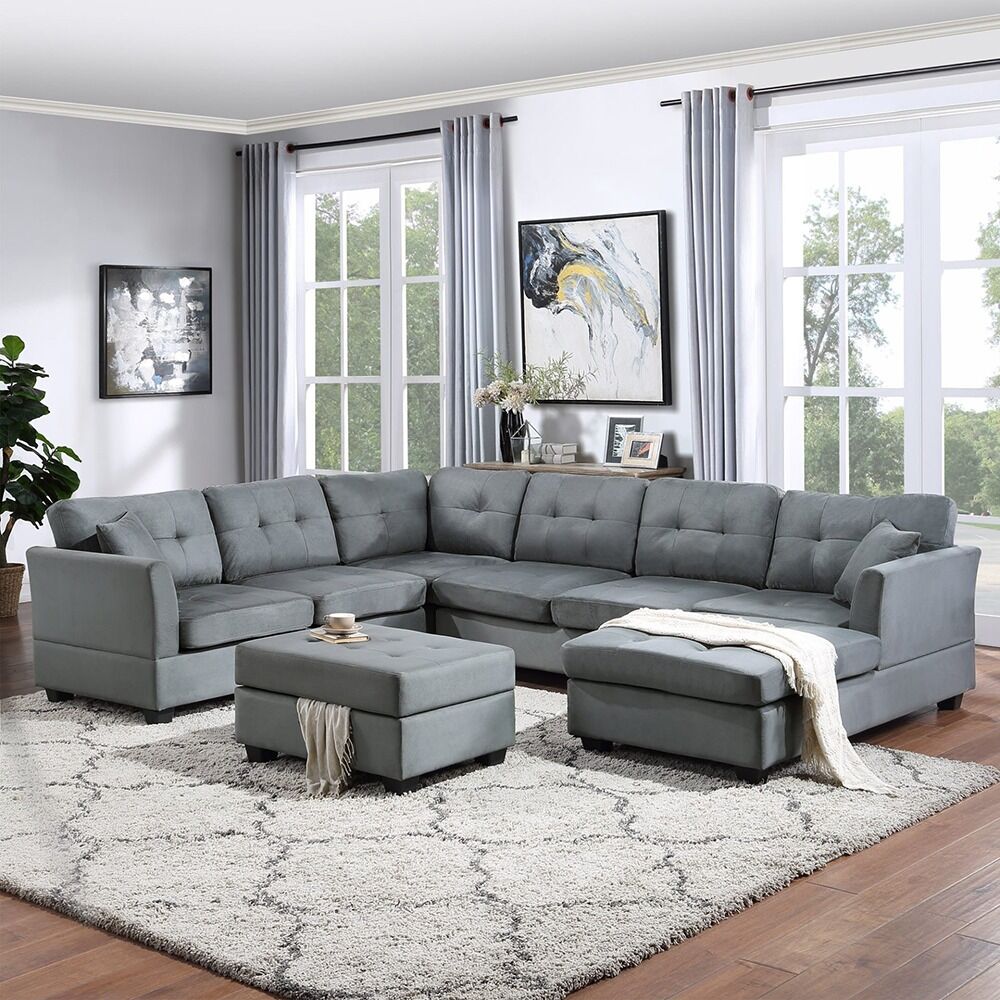 U-Shape Sectional Sofa Storage Ottoman