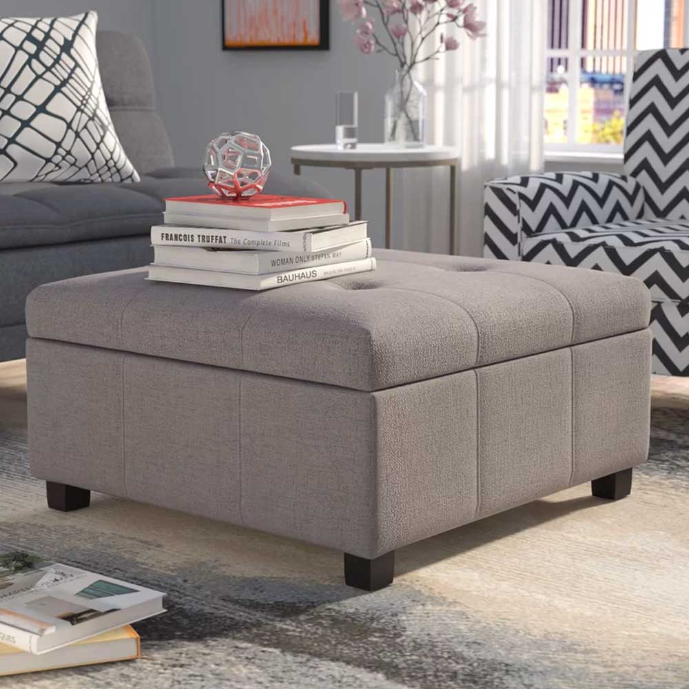 Button Tufted Square Ottoman with Storage