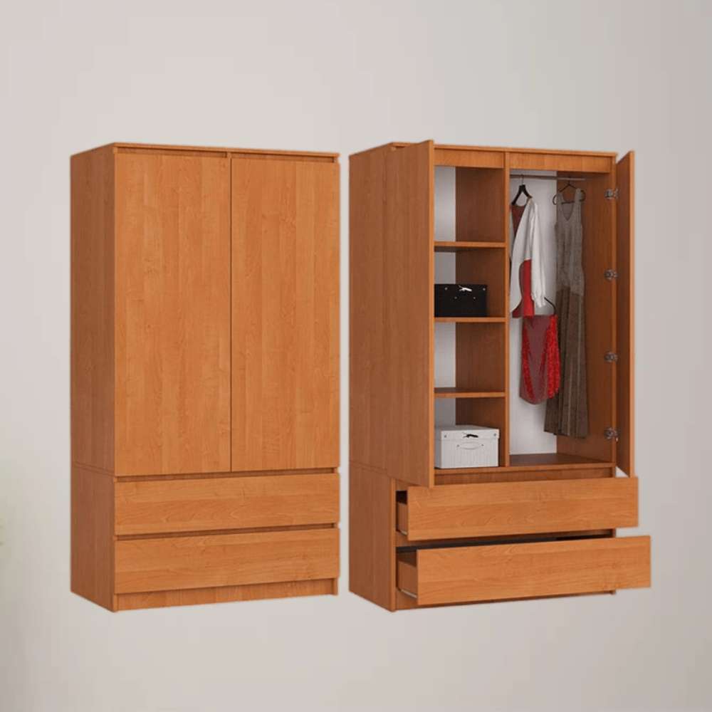 2 Door Wardrobe with Extra 2 Drawers in Oak