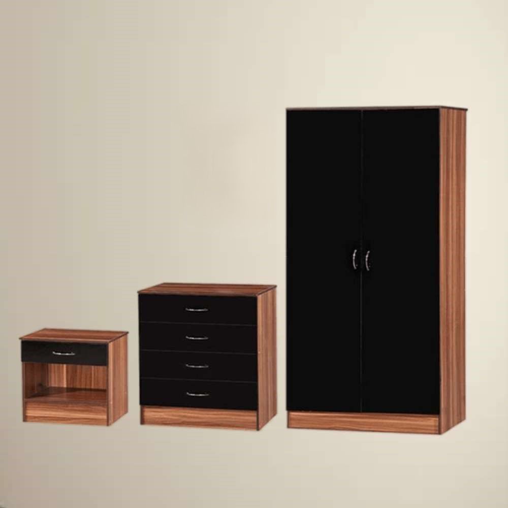 3-Piece Standard 2 Door Wardrobe Set in Black