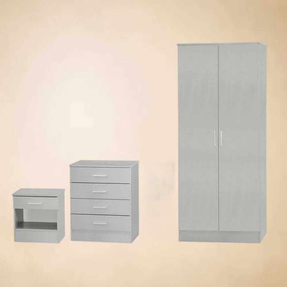 3-Piece Standard 2 Door Wardrobe Set in Grey