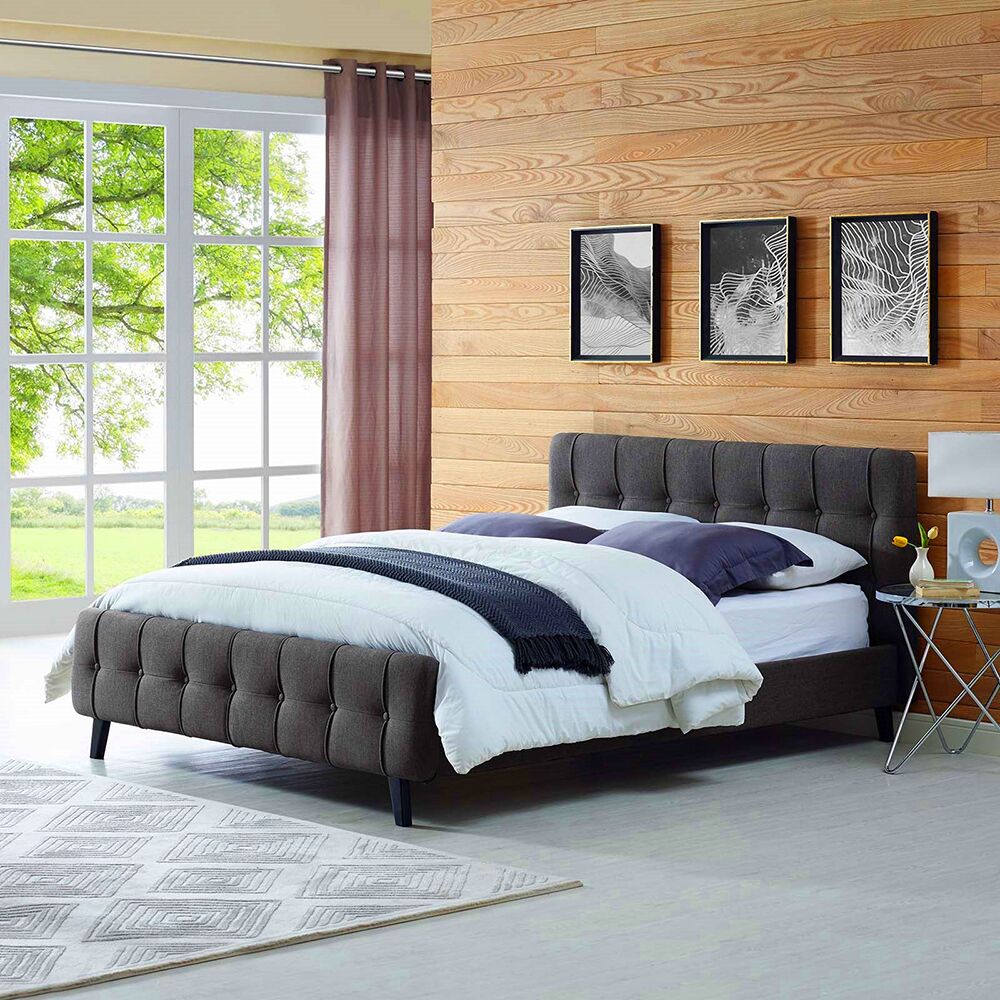 Fabric Upholstered Tufted Bed