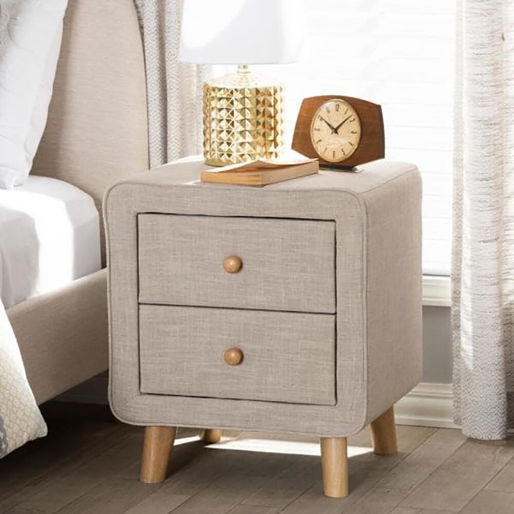 Jonesy 2-Drawer Mid-Century Fabric Nightstand