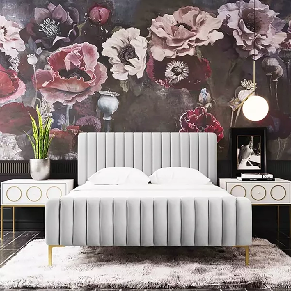 Angela Channel Tufted Velvet Bed in Grey