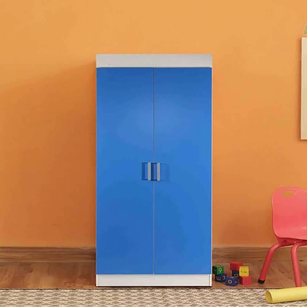 Aqua Splash 2 Door Wardrobe in White & Blue Finish