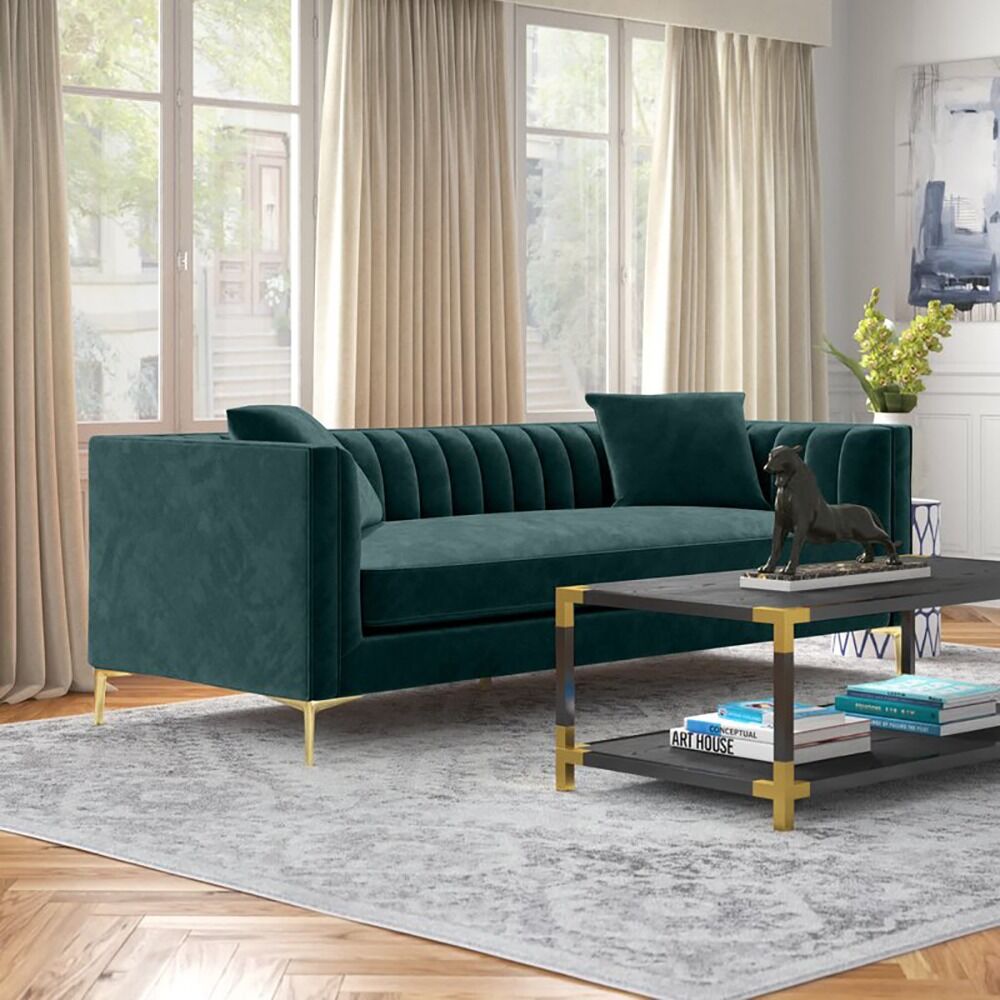 Jacqueline Velvet Square Arm 3 Seater Sofa