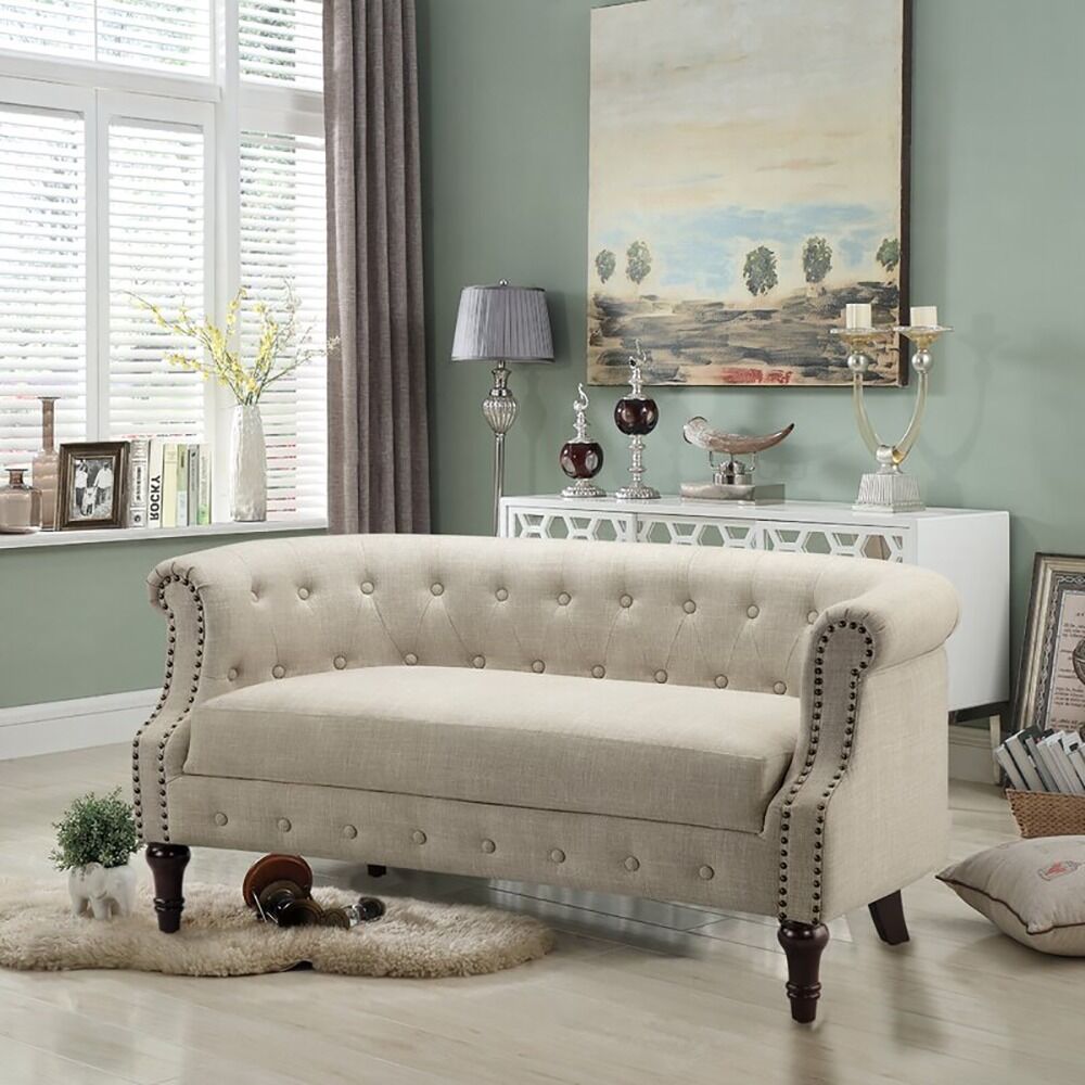 Khalifa Linen Rolled Arm Loveseat