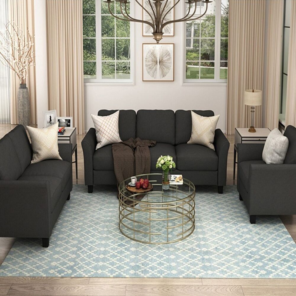 Living Room Polyester-blend 3 Pieces Sofa Set