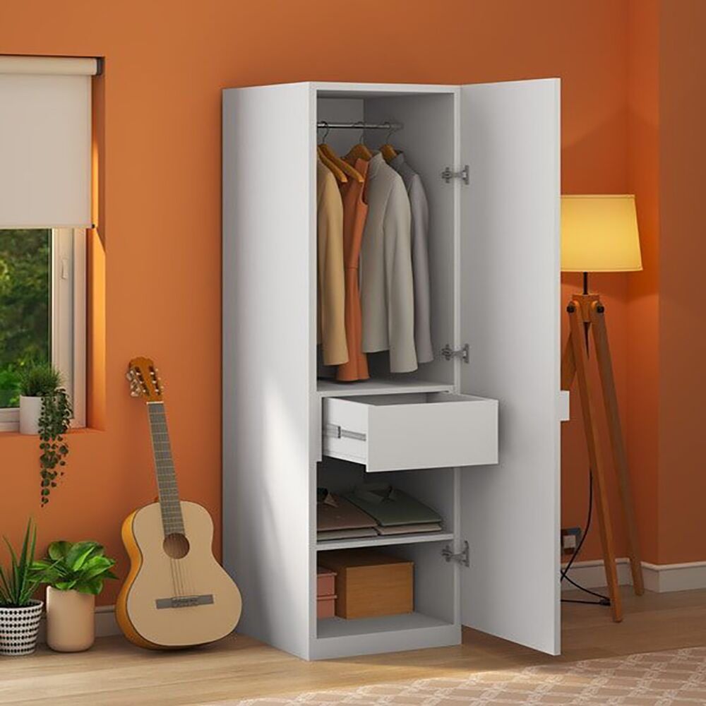 Milky Way 1 Door MDF Wardrobe in White