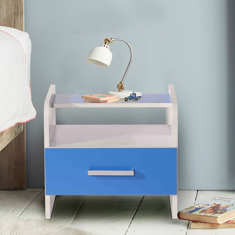 Aqua Splash Bedside Table in White & Blue Finish