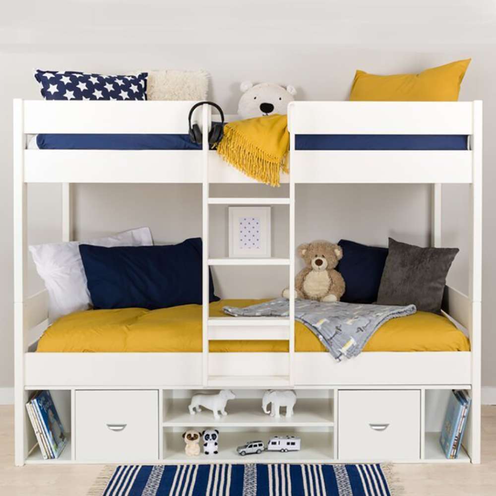 European Single Bunk Bed with Drawers and Shelves