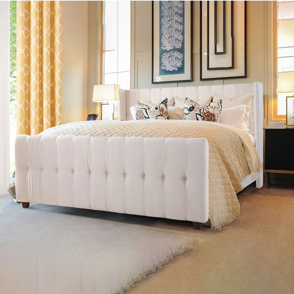 Fabric Upholstered Button Tufted Bed