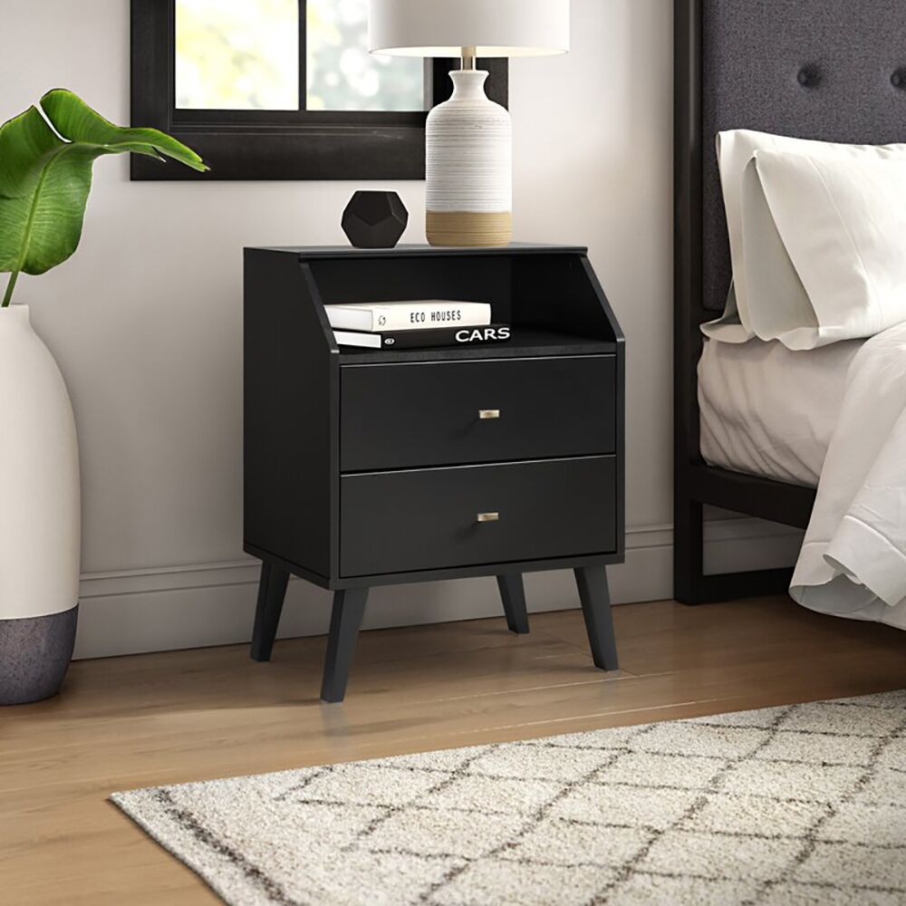 Fatima 2-Drawers Night Stand in Black