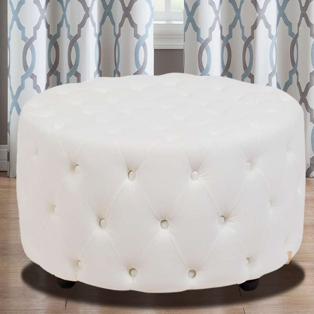 Linen Tufted Round Ottoman