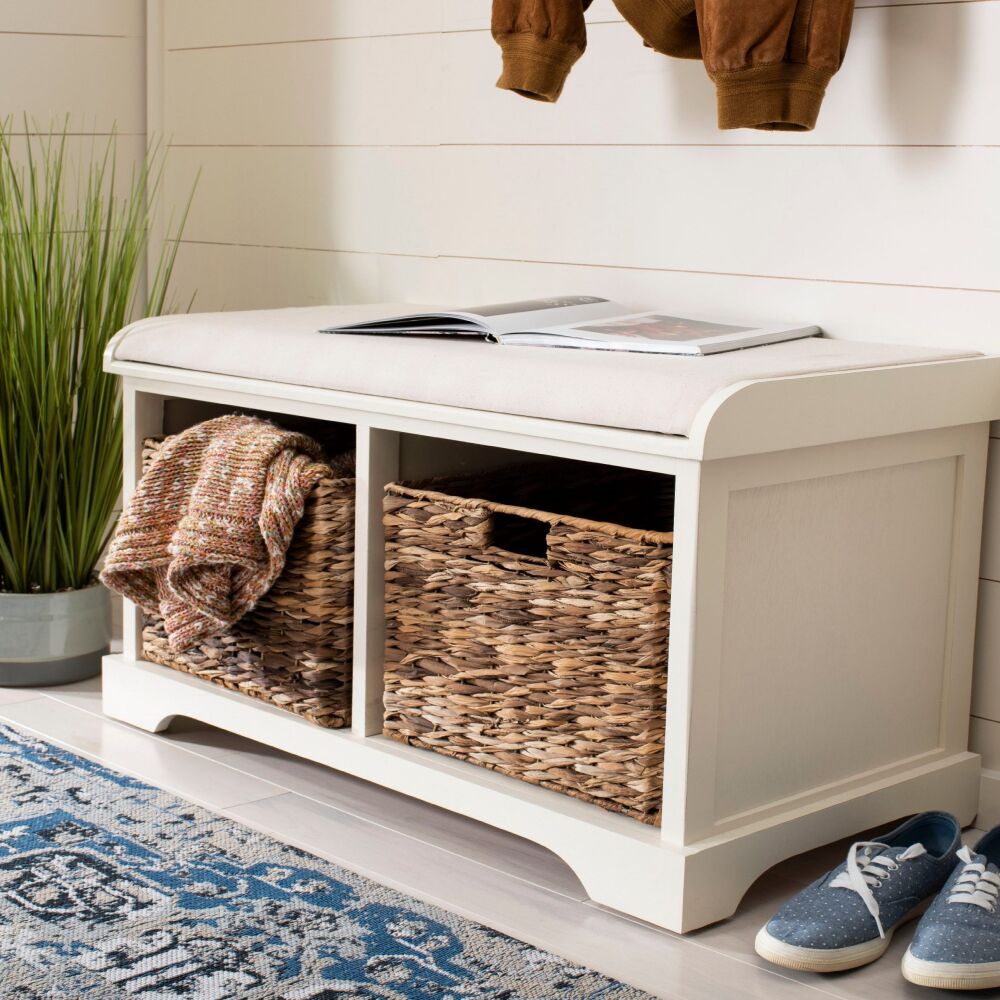 Safavieh Freddy Distressed White Wicker Storage Bench