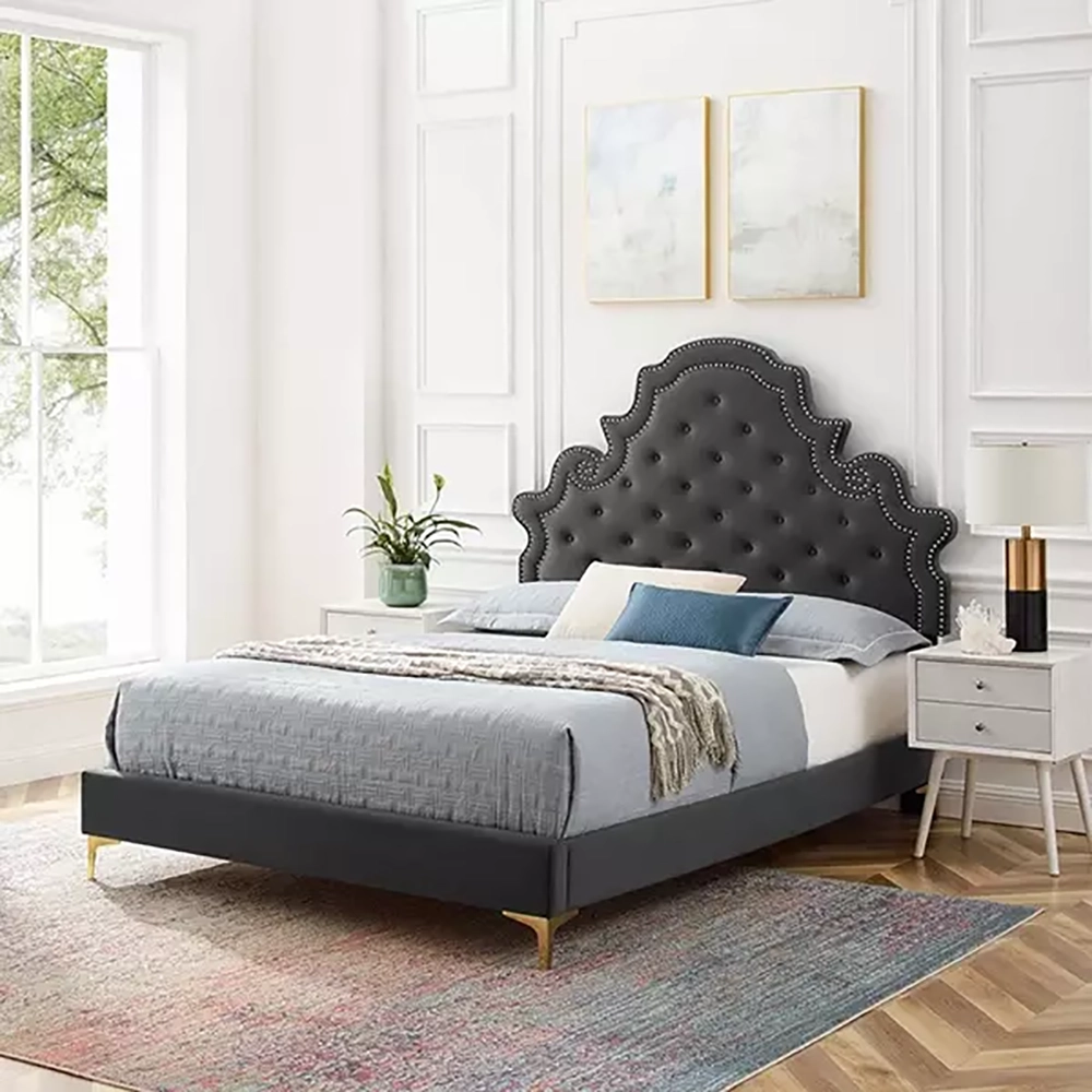 Tufted Velvet Platform Bed