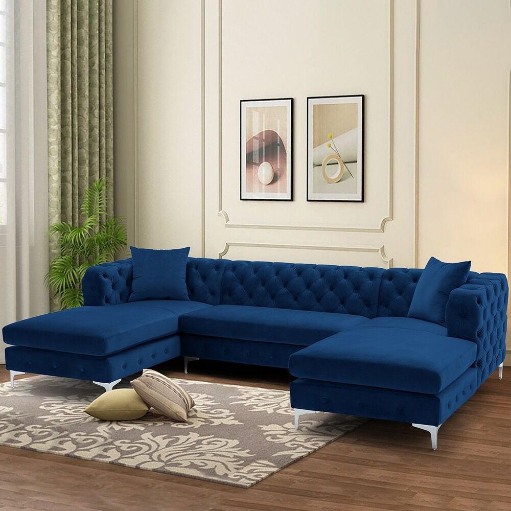 Velvet Upholstered U-Shaped Sectional Sofa