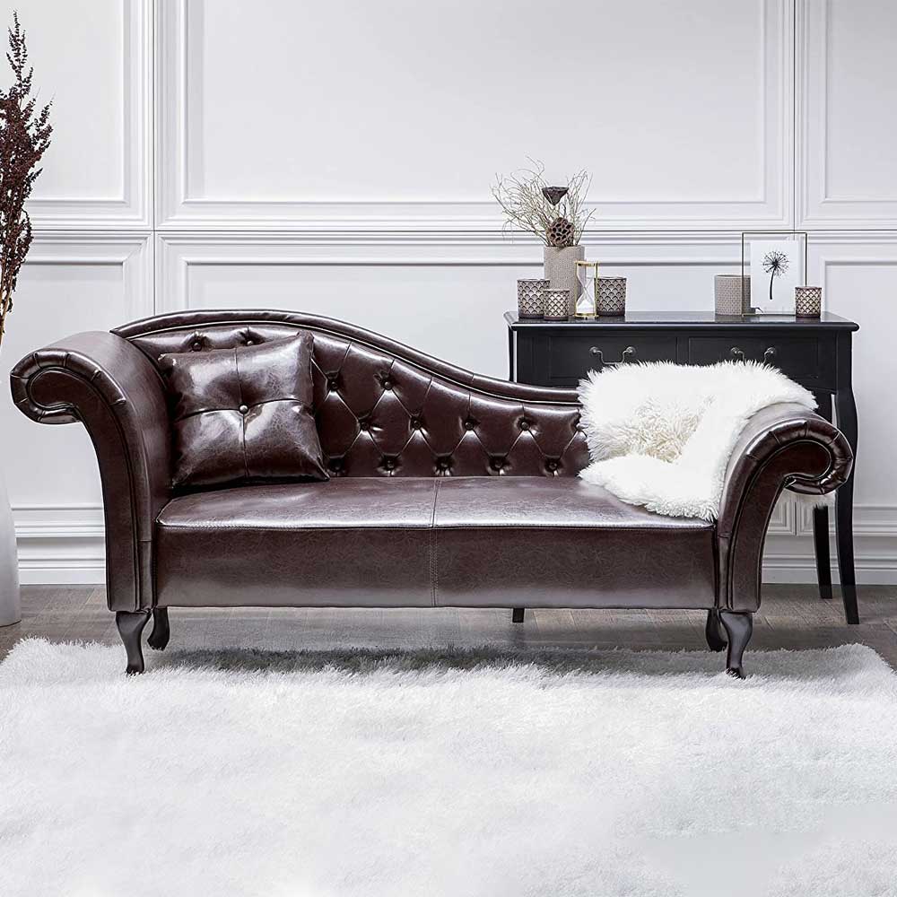 Chesterfield Brown Faux Leather Chaise Lounge