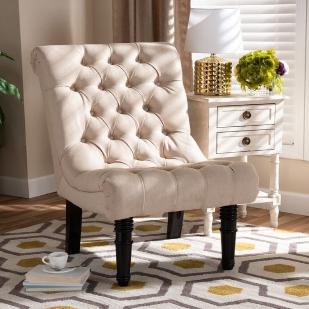 Fabric Upholstered Wood Accent Chair