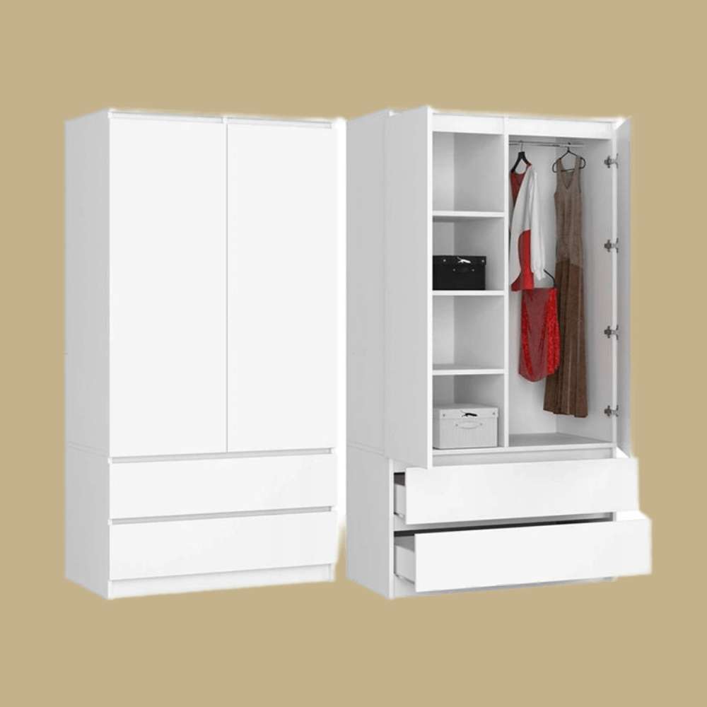 2 Door Wardrobe with Extra 2 Drawers in White